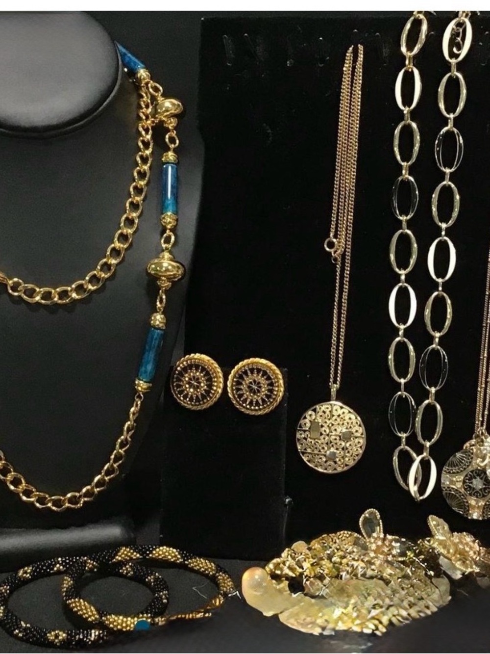 Gold and Blue Beaded Chain Necklace Set - Women Jewelry